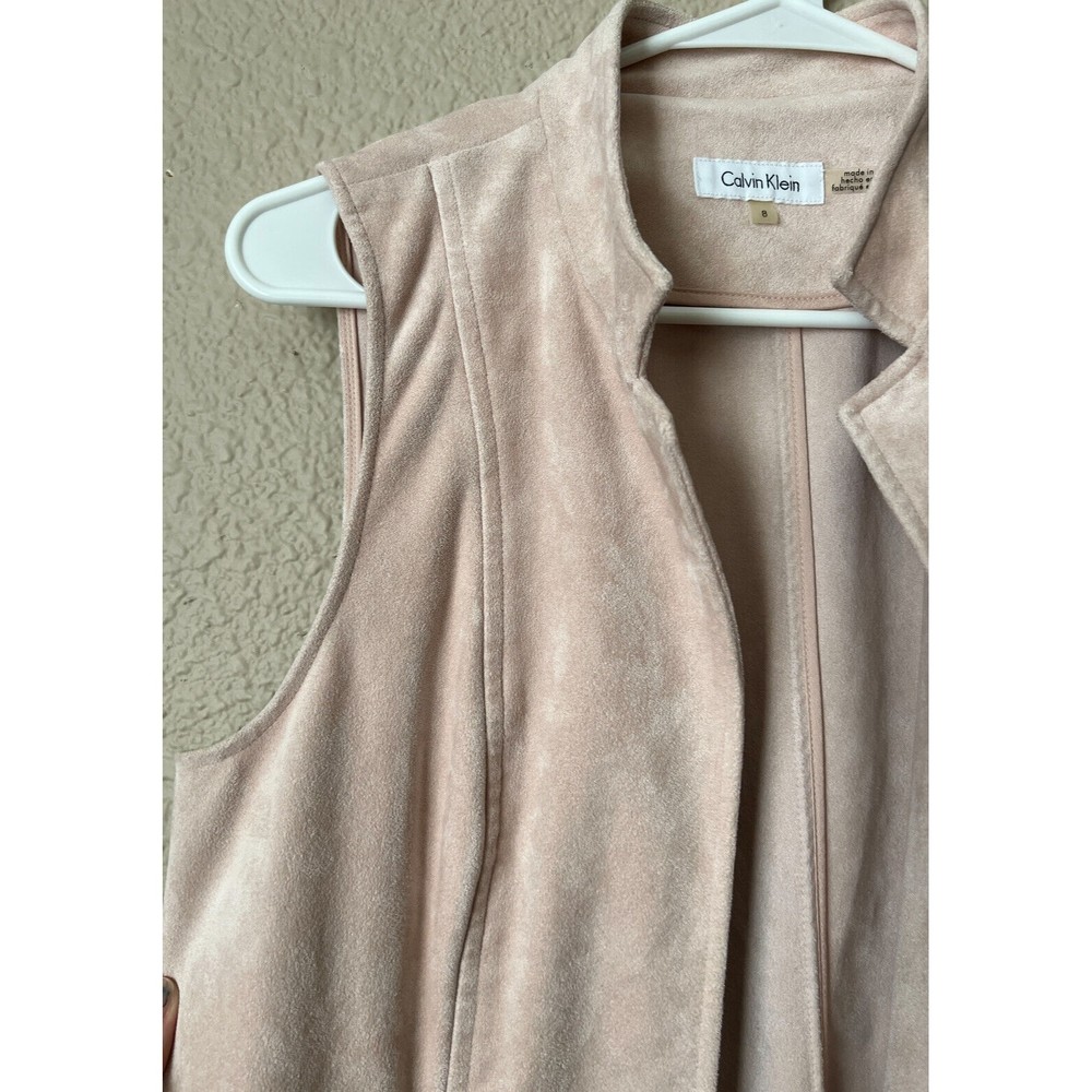 Calvin Klein Womens Faux Suede Pink Zipped Pockets Open Front Long Vest Size 8 - Picture 9 of 16